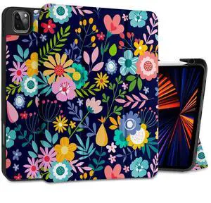 DONGKE Floral Design Case for iPad Pro 12.9 inch 6th, 5th, 4th, 3rd Gen with Pencil Holder, Auto Wake/Sleep, and Stand