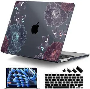 DONGKE for M4 MacBook Air 13.6 Inch Case 2025 2024 2023 2022 Model A3240 A3113 A2681 M3 M2 Chip, Plastic Hard Shell Case Cover with Touch ID for MacBook Air 13 Inch M4 - Dahlia Flowers
