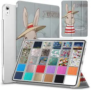 DuraSafe Cases for iPad Air 6th Air 11 2024 Air 5th 2022 Air 4th 2020 Gen [iPad Air 6/5 / 4/11 ] A2588 A2316 MM6R3LL/A MM6T3LL/A MYHX2LL/A MYJ22LL/A Printed Slim Lightweight PC Clear - Bunny Hat