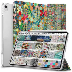 DuraSafe Cases for iPad Air 6 2024 11" & 5 2022 10.9" - Air 4th, 5th, 6th, 11th - A2316, A2324, A2325, A2072, A2588, A2591 - MM9E3LL/A, MME23LL/A - Printed Hard Smart PC Transparent Cover - Damask