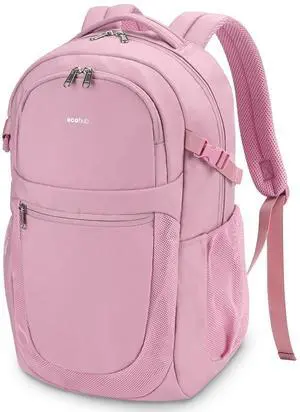 ECOHUB Travel Backpack for Women, 17.3 inch Suspended Laptop Backpack, Fashion Water-Resistant College Computer Bookbag, 28L Personal Item Bag with 12 Pockets for Causal, Work, Pink