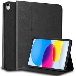 Eryxoth Genuine Leather Case for iPad 10th Generation(10.9 Inch 2022),Vegetable Tanned Leather Smart Folio Cover for with Auto Wake/Sleep,Adjustable Stand,Anti Slip/Fingerprint,Black
