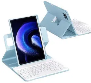 AnMengXinLing Vertical Keyboard Case for iPad 11th Generation 11-inch (A16), iPad 10th Gen, 360deg Rotatable Magnetic Detachable Keyboard Cover with Pencil Holder, 360 Rotate-Blue+White
