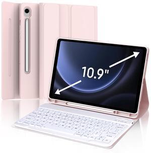 Galaxy Tab S9 FE Case with Keyboard, Detachable Wireless Bluetooth Keyboard, Smart Folio Cover with S Pen Holder for Samsung Galaxy Tab S9 FE 10.9"/S9 11 inch, Auto Sleep/Wake, Pink
