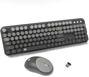 FOPETT Wireless Keyboard and Mouse Combo - Cute Colorful Mouse and Keyboard 2.4G Full-Sized with 104 Round Keys Retro Typewriter Keyboards for Laptop/Windows/PC - Grey Gradient