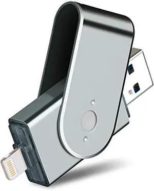 MFi Certified 128GB USB Flash Drive for iPhone Photo Stick for iPhone iPad USB Memory Stick - USB 3.0 - Thumb Drives High Speed External Storage Adapter Expansion for iOS PC Mac (Grey 128G)