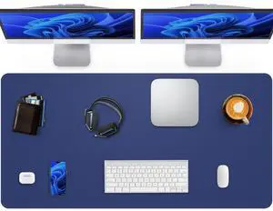 Extra Large Desk Mat, Desk Mouse Pad,Waterproof PU Leather Desk Protector, Large Desk Blotter, Easy Clean Laptop Desk Writing Mat for Office/Work/Home/Decor(Blue, 48" x 24")