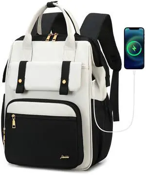 Hidds Laptop Backpack for Women 15.6 In Work Business Computer Bag School College Backpacks Commuter Back Pack Purse Girls Nursing Bookbag Womens Anti Theft Travel Daypack with USB Port - Black Beige