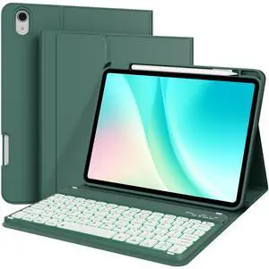 kenke Keyboard Case for iPad 10th Generation (10.9 Inch 2022) / iPad (A16) 11th (11 inch 2025), 7 Color Backlight Square Cap, Wireless Detachable Folio Keyboard Cover with Pencil Holder, Dark Green