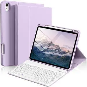 kenke for iPad 11/10th Gen Case with Keyboard 11/10.9 inch 2025 A16/2022, Detachable Wireless Bluetooth Keyboard Case with Right Side Pencil Holder, White Square Keycaps (Purple)