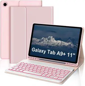 KVAGO Keyboard Case for Samsung Galaxy Tab A9+/A9 Plus 11 inch (SM-X210/X216/X218), Backlit Bluetooth Dechatable Keyboard, Auto Sleep/Wake, Folio Cover with S Pen Holder for Tab A9 Plus 2023 Pink