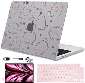 LCMOCICO Compatible with MacBook Air 13.6 inch Case 2025 2024 2023 2022 Release M4 A3240 M3 A3113 M2 A2681, Ultra-Thin Anti-Fingerprint Gary Printed Pattern Plastic Hard Shell Cover, Cute Baby Cats