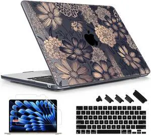 Lepeoac Case for MacBook Air 15 Inch 2025 2024 2023 Release M4 A3241 M3 A3114 M2 A2941, Hard Shell with Screen Protector & Keyboard Cover, Compatible with Touch ID - Spring Floral