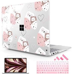 Lepeoac Case for Microsoft Surface Laptop 13.8 inch, 2024 Windows 11 Copilot+ PC, 7th Edition Touchscreen Display, Plastic Hard Shell Case with Keyboard Cover & Screen Protector, Cute Owls