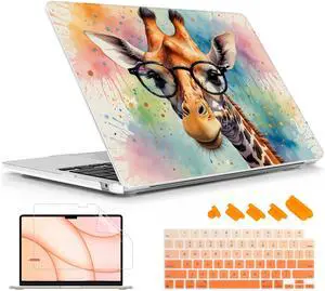 Lepeoac Case for MacBook Air 15 Inch 2025 2024 2023 Release M4 A3241 M3 A3114 M2 A2941, Hard Shell with Screen Protector & Keyboard Cover, Compatible with Touch ID, Glasses Giraffe