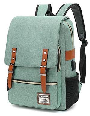 Mancio Vintage Slim Laptop Backpack for Women Men,Tear Resistant Business College Bag with USB Charging Port, Fits up to 15.6Inch Laptop in Green