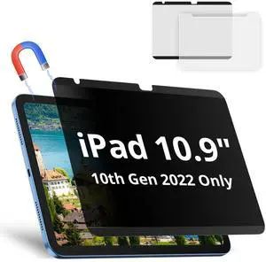 Magnetic Privacy Screen Protector Compatible with iPad 10th Generation 10.9 Inch 2022 A2696/A2757/A2777, Anti Glare Shield Anti Blue Light Filter, Bubble-Free Film Easy Install Black Security Guard