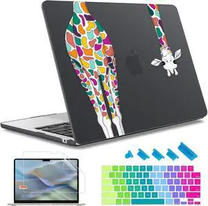 May Chen for MacBook Air 13.6 Inch Case 2025 2024 2023 2022 Release Models: A3240 M4 A3113 M3 A2681 M2, Plastic Hard Shell Case for MacBook Air 13.6" with Retina Display, Black Colorful Giraffe