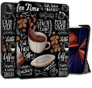 MEEgoodo for iPad Pro M2 12.9 Case 6th/5th/4th/3rd Generation 2022 2021 2020 2018 with Pencil Holder, Tablet Cover with Soft TPU Back Shell, Coffee