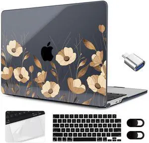 MEEgoodo Case for MacBook Air 15 inch M4/M3/M2 2025 2024 2023, Case Fit Model (A3241/A3114/A2941) for MacBook Air 15-inch, Laptop with Keyboard & Camera Cover & OTG Adapter, A Bouquet Flowers