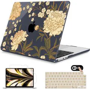 Mektron for 2025 M4 MacBook Air 13.6 Inch A3240 Case Fits 2023 A2681 M2 2024 A3113 M3 Chip with Liquid Retina Display, Printed Plastic Hard Shell Cover for MacBook Air 13.6", Peony Flowers C186