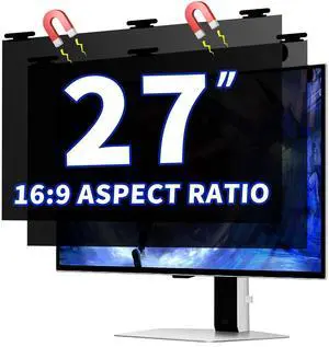 [2 Pack] Magnetic Computer Privacy Screen Filter 27 Inch for 16:9 Widescreen Monitor Desktop PC, 27in Hanging Removable Anti Glare Blue Light Protector, Double Sided Reversible Eye Care Film