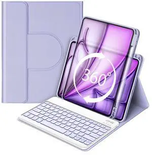 BETTDOW Keyboard Case for iPad Air 13 inch M3 2025/M2 2024,iPad Pro 12.9 inch 6th/5th/4th/3rd Gen,360 Rotating Case and Magnetic Detachable Keyboard with Pencil Holder,Portrait/Landscape Modes-Purple
