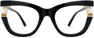 Zeelool Stylish Pearl Cat Eye Blue Light Glasses for Women Anti Glare/UV400 Computer Glasses ZJGX957054-01 Black
