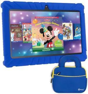 Contixo 7 inch Kids Tablet - V8 Tablet for Kids and Sleeve Bag Bundle, Age 3-7, Pre-Loaded Exclusive Disney Storybooks, 32GB, Android 11, Parental Controls, Camera, WiFi, Back to School - Dark Blue