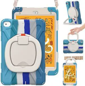 BRAECN Case for iPad mini 5 & iPad mini 4, Full-Body Shockproof Protective Cover with Kickstand, Pencil Holder, Rotatable Hand Grip,Shoulder Strap for iPad mini 5th/4th Generation 7.9, Colorful Blue