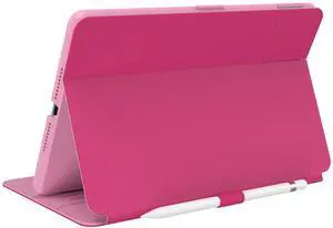 Speck Balance Folio Case for iPad 10.2 Inch (2019-2021) - Drop & Camera Protection, Slim Multi Range Stand, Apple Pencil Holder - Digital Pink/Blossom Pink
