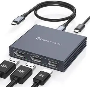 DGYBDFC USB C to HDMI Displayport Adapter 3 Monitors with 100W PD 4K60Hz USB C Splitter 1 in 3 Out HDMI DP Extended Display Hub Plug & Play for Multiple Monitors Converter Compatible with Laptop, PC