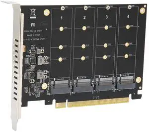 M.2 NVMe SSD to PCIE X16 M Key Hard Drive Adapter, for M.2 PCIe SSD Expansion Card, 4 x 32Gbps Full Speed, Desktop PC Installation, Support PCIE Split or PCIE RAID(ph44)