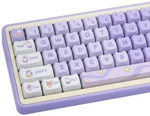 GEKUCAP Purple Cat Shaped Keycaps, 140 Keys Cute Mao Profile Keycap Dye-Sublimation, Custom Purple Dreamy Bunny PBT Keycaps for Cherry Gateron MX Swithes Mechanical Gaming Keyboards