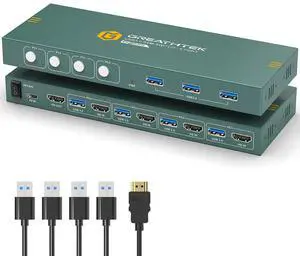 USB3.0 KVM Switch HDMI 4K@60Hz for 4 Computers Share 1 Monitor, KVM Switch 4 Port with 3 USB 3.0 Ports Share Keyboard Mouse, Support Button Switch, Plug and Play