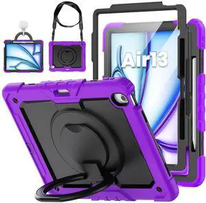 ZSLVPN for iPad Air 13 Inch Case M3 2025 / M2 2024, Heavy Duty Shockproof Protective iPad Air 13 Case with Rotating Handle & Stand- Shoulder Strap- Screen Protector- Pencil Holder, Purple
