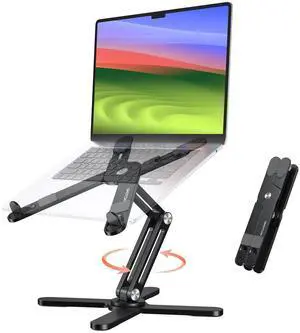 OMOTON 360° Rotating Laptop Stand Riser for Desk, Ergonomic Foldable Computer Stand Adjustable Height Angles for Collaborative Work, Easy Storage Fit Macbooks,All Laptops up to 16 inches, Black