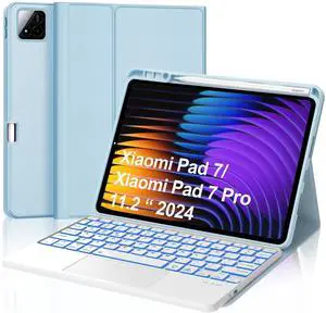 Keyboard Case for Xiaomi Pad 7/ Pad 7 Pro 11.2 Inch, 7 Color Backlit, Magnetic Detachable Wireless Bluetooth Keyboard, Multi-Touch Trackpad, Stain Resistant Cover, Rechargeable, LightBlue (Backlit)