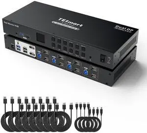 TESmart 4 Port KVM Switch Dual Monitor DisplayPort, Support 4K@60Hz USB 3.0 KVM Switch 4 Computers 2 Monitors, EDID emulators, Audio Output, Hotkey Switch, with All Input Cables