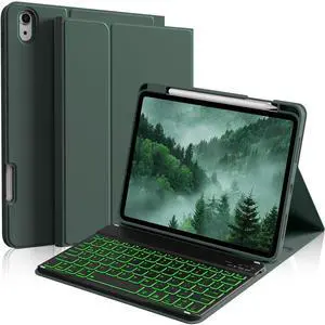 kenke for iPad 11/10th Gen Case with Keyboard 11/10.9 inch 2025 A16/2022, Detachable Wireless Bluetooth Keyboard Case with Right Side Pencil Holder, Backlit Black Square Keycaps (Dark Green