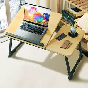 Asltoy Foldable Lap Desk Stand, Laptop Table for Bed with Adjustable Height & Cup Holder (Golden)