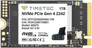 Timetec 1TB M.2 2242 SSD NVMe PCIe Gen4x4 3D NAND TLC Read/Write Speed Up to 5,100/4,800 MB/s Single Sided Compatible with Lenovo Thinkpad X1 Nano Gen2/ThinkPad 11e Yoga Gen6 and Laptops and Desktops