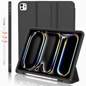 iMieet iPad Pro 13 Inch Case M4 (2024) with Pencil Holder, Trifold Stand Smart Case with Soft TPU Back, Auto Wake/Sleep (Black)