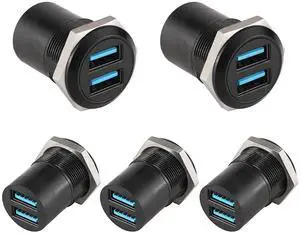 PENGLIN 5PCS Dual USB 3.0 Adapter, USB Panel Mount Bulkhead Connector, Support High-Speed Data Transfer and Charging,Compatible with Car,PC,TV,Laptop,Phone