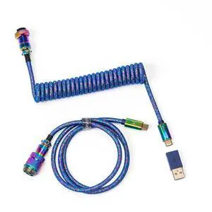 Keychron Colorful Premium Coiled Type-C Cable Straight - Rainbow Plated Blue