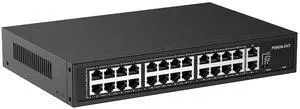 24 Port PoE Switch,10/100Mbps PoE+ Ethernet Switch Unmanaged with 2 Gigabit Uplink Ports, Up to 30W Per Port, Total Budget 280W, 802.3af/at Compliant, Fanless Silent, Rack Mount