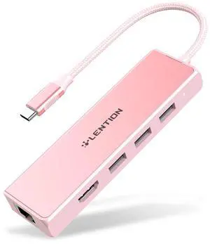 LENTION USB C Hub with a Gigabit Ethernet Port, 4K HDMI Display, 3 USB-A USB 3.0 Ports for MacBook Pro, MacBook Air, Dell, Lenovo, HP Laptops and More, Stable Driver Certified (C25, Rose Gold)