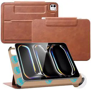 CoBak Magnetic Case with Stand for iPad Pro 11 Inch (M4) 2024, Multiple Viewing Angles, Smart Auto Sleep/Wake Cover with Corner Protection with Apple Pencil Holder Strap, Vintage Brown