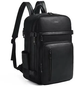 tiamyi Travel Backpack for Women Leather Back pack with 15.6 inch Laptop Compartment, Fashion Ladies Computer Backpack, Black