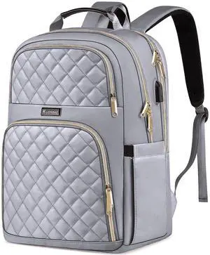 Kuosdaz Backpack for Women, Large School Backpack, Girls Bookbag with USB Charging Port, 17.3 Inch Work Travel Laptop Back Pack Purse Casual Daypacks, Grey